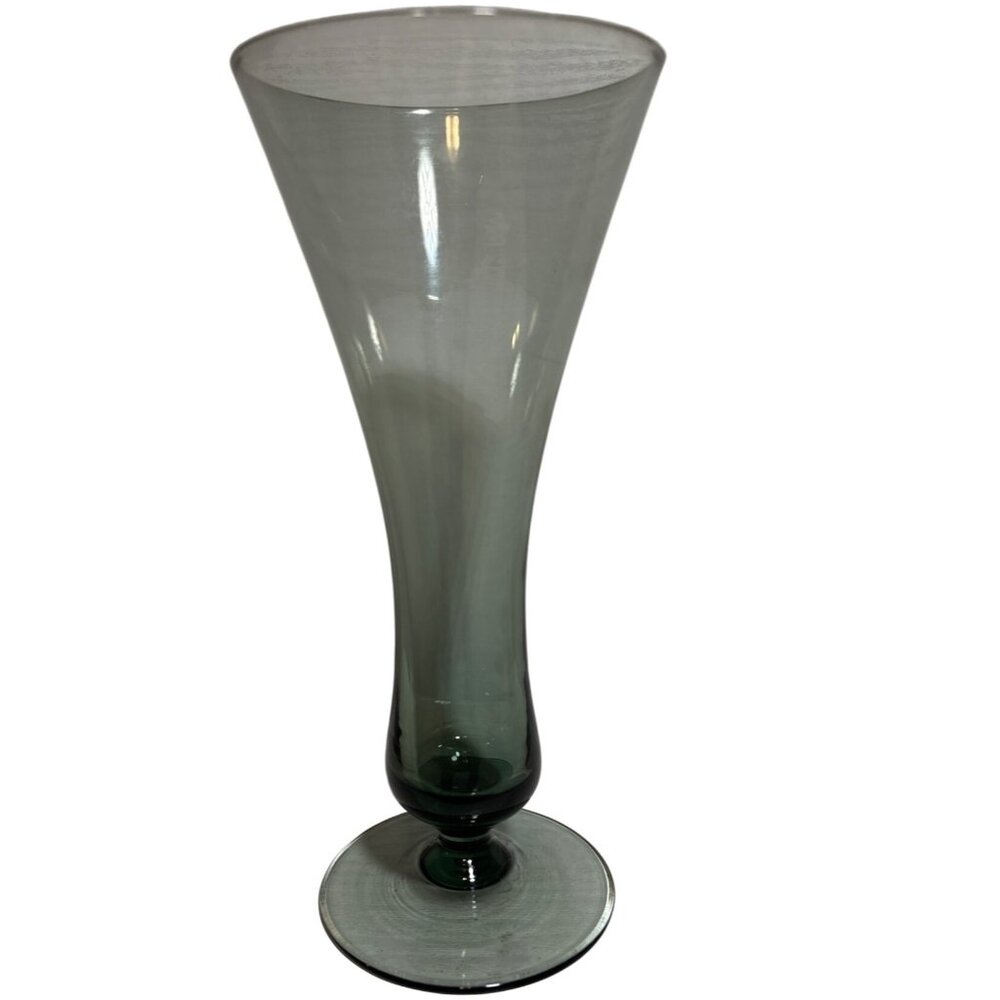 Wilhelm Vase Wagenfeld  WMF Tourmaline Glass Fluted Smoky Blue Gray 7" Germany